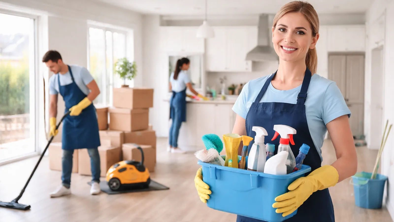 Move-in and move-out cleaning team preparing an empty home for new occupants