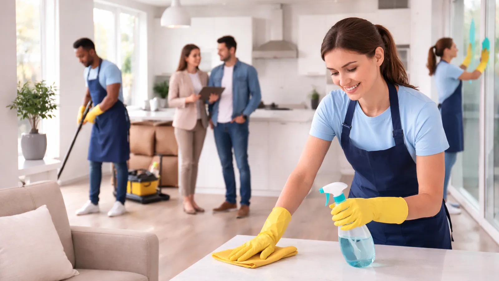 Professional move-in and move-out cleaning in a home being prepared for new occupants